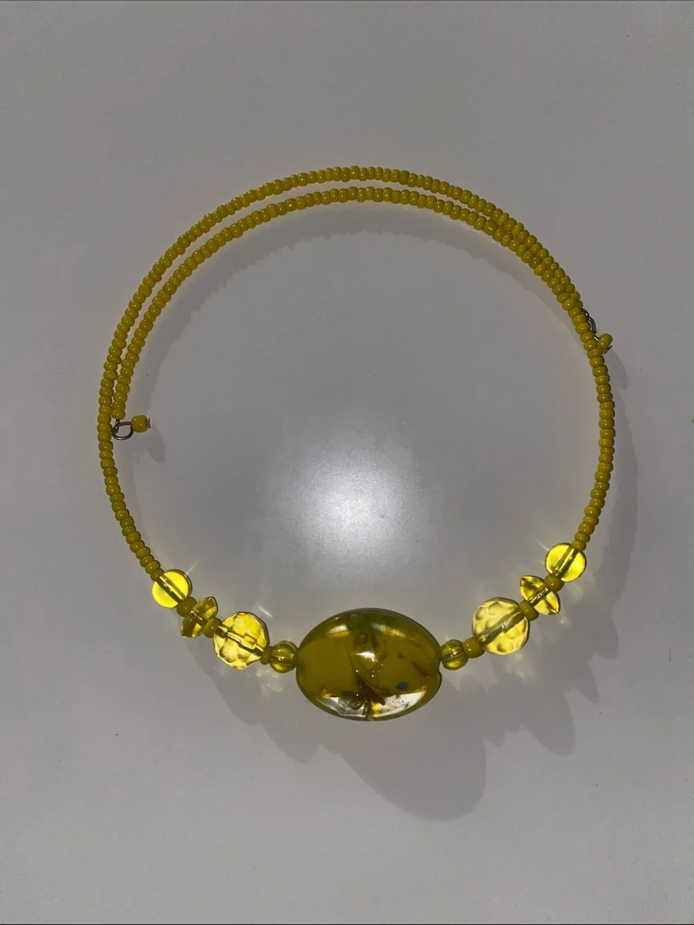 Yellow Glass Bead Choker Necklace